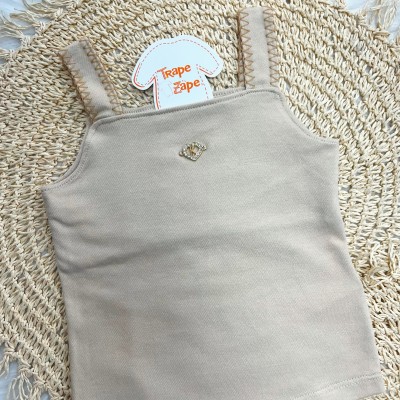 Conj. Blusa e Shorts Areia com borda bordada